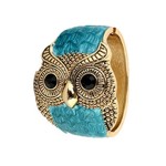 Owl Hinged Bracelet - Gold plated with Blue Resin